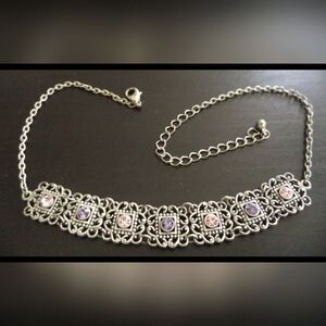 VINTAGE ESTATE RHINESTONE SILVER TONE 15.5" NECKLACE